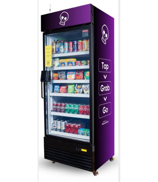 Assorted ice cream sandwiches and frozen treats in vending machine